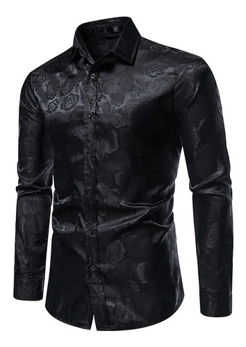 Camisa Para Hombre Rosas Flores Tela Brillosa Fiesta Casual