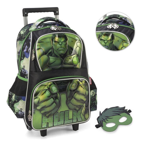 Mochila Carrinho Avengers Marvel Hulk Agacha Verde Luxcel