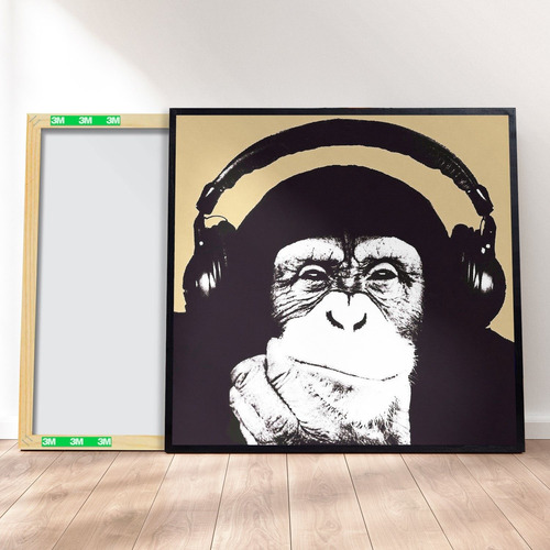 Imagem 1 de 4 de Quadro Canvas Premium 40x40 - Macaco Fone De Ouvido