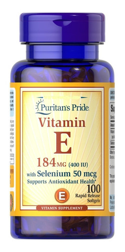 Vitamina E Natural 400 Ui, Selenium 50mcg, 100 Cap. Original