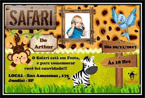 Arte - Convite Digital Safari Personalizado Infantil