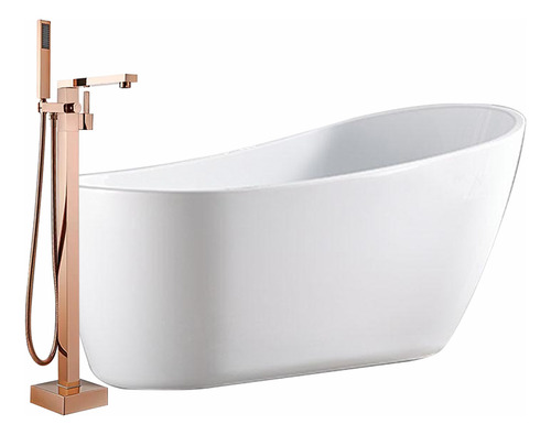 Solana Kit Bañera De Acrílico Solido De 180x90 Cm Blanco Ovalada Con Desnivel + Grifo Independiente Monomando Bt613/Sm1706 Color Blanco/GoldRose