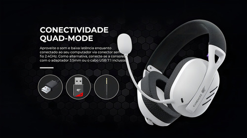 Havit Fone De Ouvido Headset Gamer Fuxi-h3 Quad-mode (com Fio E Sem Fio, Wireless 2,4ghz, Bluetooth, Cabo Usb-c, Cabo Auxiliar 3.5mm). Surround, Baixa Latência - Preto Preto
