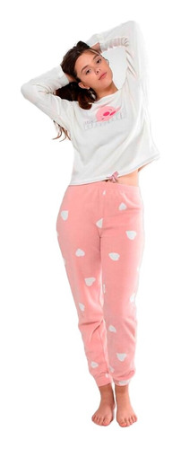 Pijama Polar Dama Elegante Preciosa Tela Suave Corazones 002