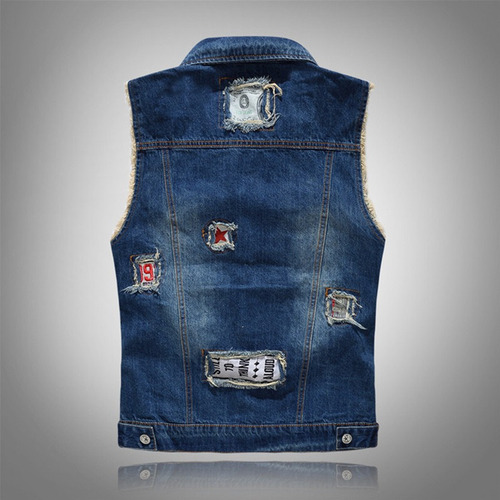 K Chaleco De Mezclilla Moda Punk Con Bordado Para Hombre