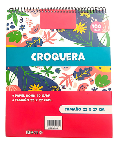 Croquera 100 Hojas Blancas 22x27cm Papel Bond Anillado