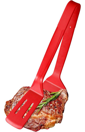Espátula 2 En 1 Con Pinzas De Silicona Roja