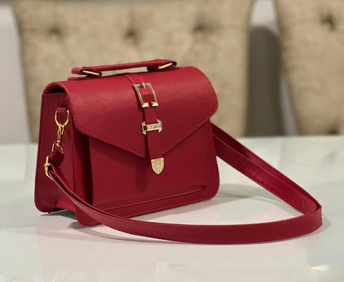 Bolso Carriel Manos Libres Color Rojo Diseño Cajita Elegante