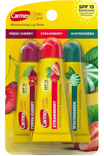 Carmex Balsamo Labial Daily Care Flavors Lip Balm - 3 Tubes