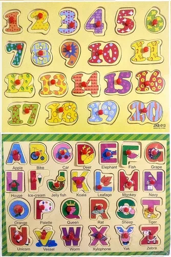 Juego Madera Pack X 2 Tabla Didáctica P Encastre Abc/números