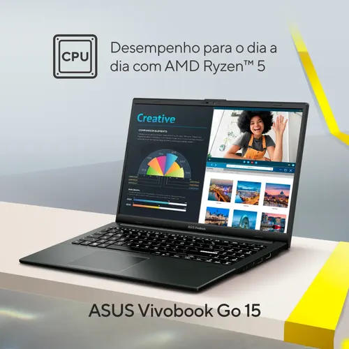 Notebook Asus Vivobook Go 15 E1504 Amd Ryzen 5 7520u 8gb Ram 256gb Ssd Linux Keepos 15,6 Fhd Black E1504fa-nj731 Preto