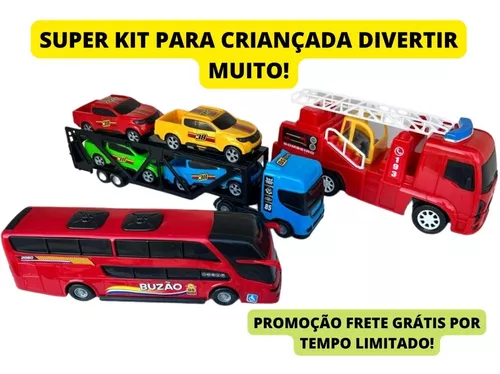 Caminhão Brinquedo Infantil Cegonha + Onibus + Reboque - Escorrega o Preço