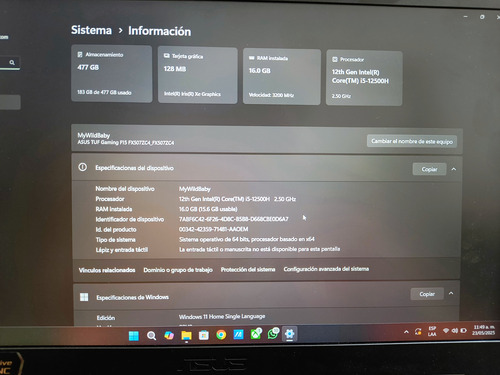 Asus Tuf F15 Gamer Negro (Usado)