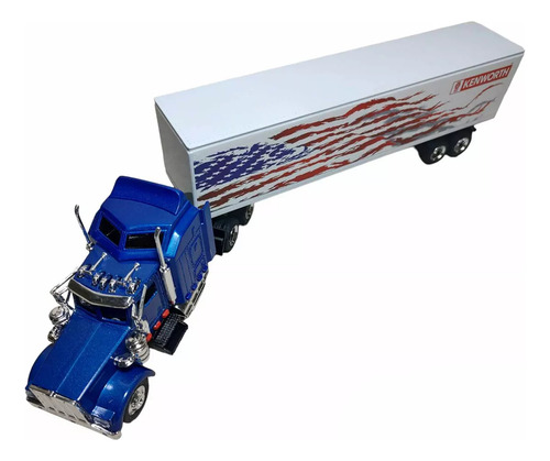 Trailer Kenworth W900 Caja Seca New Ray 1:43 Color Azul Bandera Usa