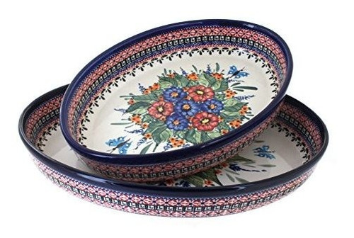 Cerámica Polaca Floral Mariposa Ovalada Baker Set