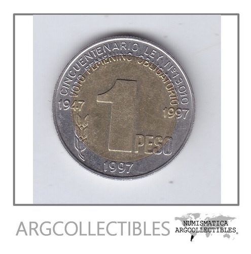 Argentina Moneda 1 Peso Bimetalica 1997 Aniv. Voto Femenino