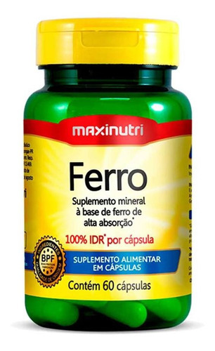 Ferro 100% Idr Com 60 Cápsulas Maxinutri