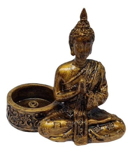 Suporte Para Incenso Buda Tailandês Resina Decorativo 10cm Cor Dourado-escuro