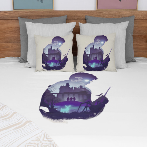 Jogo de Cama Casal Lençol com Elástico Harry Potter Elementos Magia Bruxaria Hogwarts 9 3/4 Hermione Rony Avada Kedavra Fã