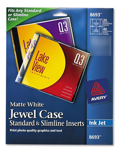 Avery 8693 Inkjet Cd Dvd Jewel Case Inserts Blanco Mate 20