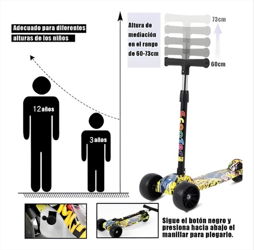 Scooter Patín Del Desmontable Luces Led Para Niña Niño