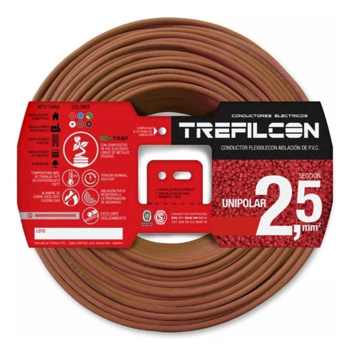 Cable Unipolar Marron Y Celeste De 2,5mm Y Verde Y Amarillo De 1,5mm Pack X 3 Rollos De 100 Metros