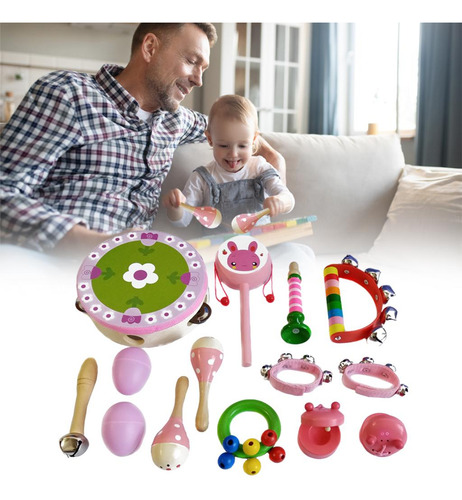 14 Piezas Instrumentos Musicales Juguete Arena Huevo Rosado