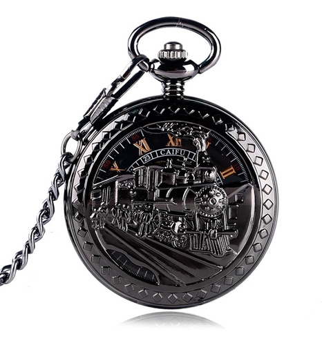 Reloj De Bolsillo Locomotora, Tren, Negro