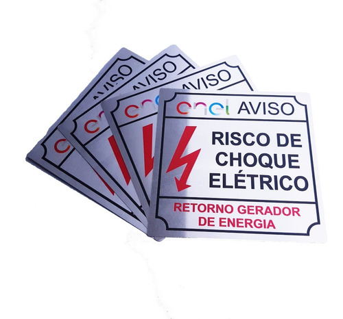 5x Placas Risco Choque Elétrico Gerador Enel 15 Alumínio