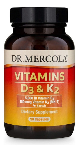 Vitaminas D3 + K2 Dr. Mercola 90 Capsulas Sabor Neutro