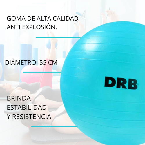 Pelota Yoga Esferodinamia 65 Pilates Fitness Con Inflador Celeste