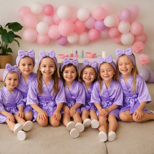 Set 24pz Spa Niñas Fiesta Spa Day Party Bata Skincare 6 Años Morado