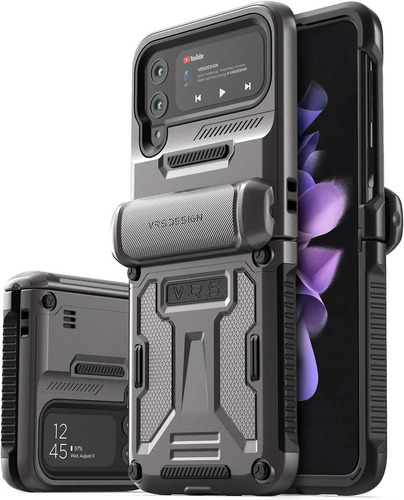 Funda Protectora Para Galaxy Z Flip 3 5g- Vrs Design Color Metal Negro (Plata Oscuro) Terra Guard