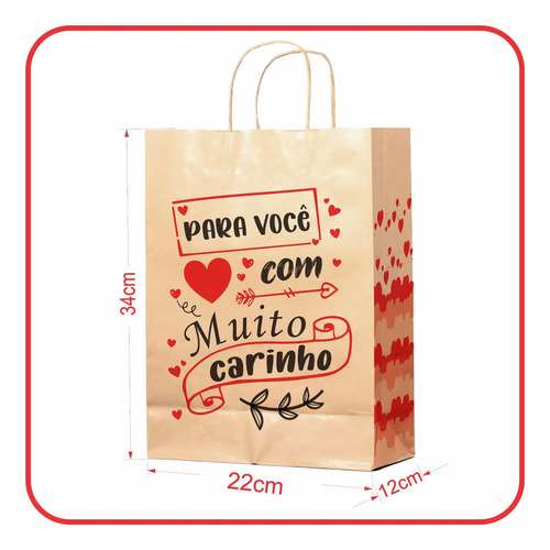 Sacola Kraft Para Presente - 10 Unidades - M (22x12x34) (mc)