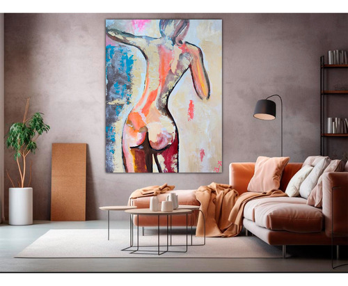 Quadro Mulher Nua Pintada A Mão 90x70 C/ Moldura