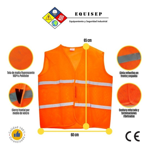 Imagen 2 de 7 de Chaleco Económico Malla Con Reflectivo | Naranja & Verde