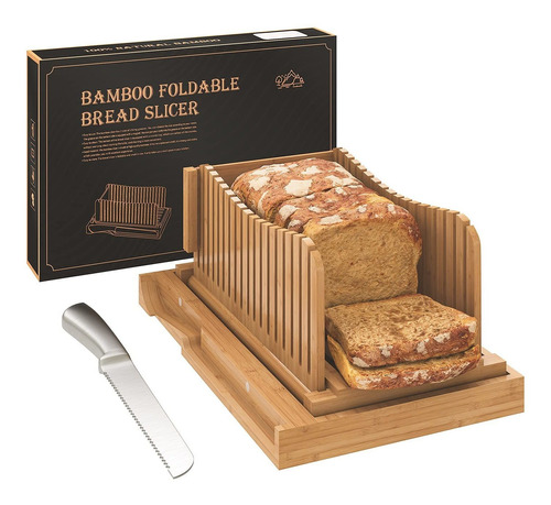 Cortador De Pan De Bamb Con Cuchillo De Pan Dentado, Gua De 