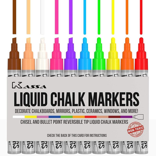 Marcadores De Tiza Liquida Kassa Pack De 10 Un. Multicolor