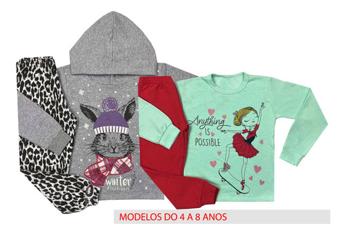Kit 3 Conjuntos Moletom Infantil Menina Roupa Inverno