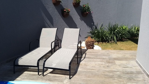 Espreguiçadeira De Piscina Aluminio Tela Sling Reclinável Cor Opcional
