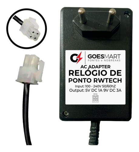 Fonte 5vdc 9vdc 4 Vias Relógio De Ponto Rwtech Bioprox-s 960-relógio De Ponto Rwtech Modelo V1-relógio De Ponto Rwtech Point Line-bioprox-s Bioprox-c Prox-s 960 Point Line Ipoint Line