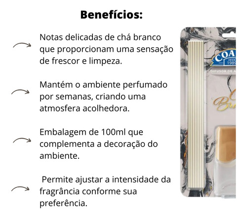 Difusor Aromas Chá Branco 100ml Frescor Elegância C/ Varetas