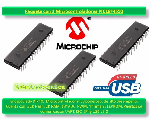 Pic18f4550 -i/p Paquete X3 Microcontrolador Pic Microchip