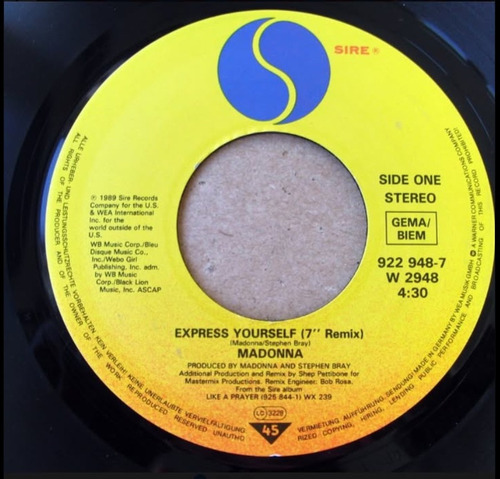 Madonna. Express Yourself. Simple. Vinilo. Made In Germany Estándar (Usado)