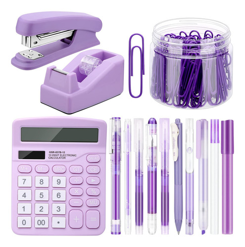 Juego De 14 Accesorios De Oficina Morados Para Computadora