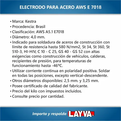 902024 Electrodo Basico Aws E7018 4,0 Mm. Kestra Brasil