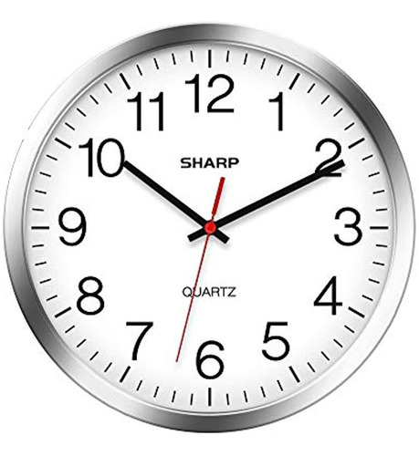 Reloj De Pared Sharp: Plateado/cromado, Silencioso, Sin Tict