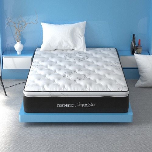 Colchón Queen Size Restonic One Flex + 2 Almohadas Blancas