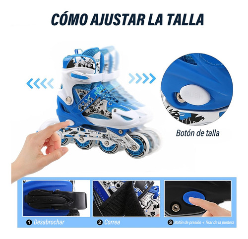 Patines En Línea Ajustables Con Luces Para Niños Con Casco