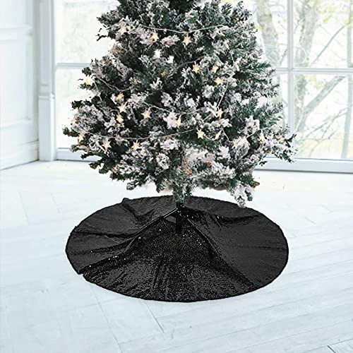 Falda De Arbol De Navidad De Lentejuelas Color Negro 60cm